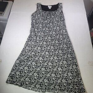 Ann Taylor Loft Black & White Dark Floral Sleeveless A-Line Dress Size 6